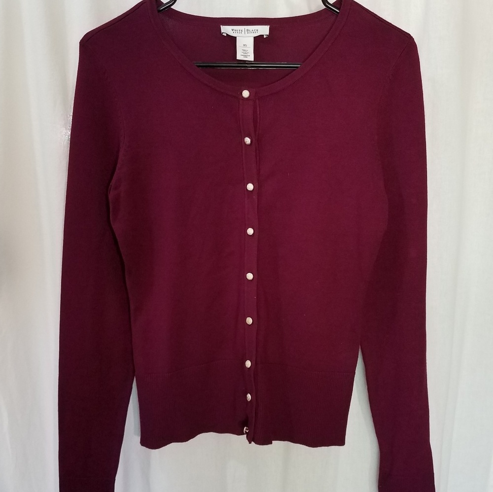 White House Black Market  Plum Button Down Cardigan